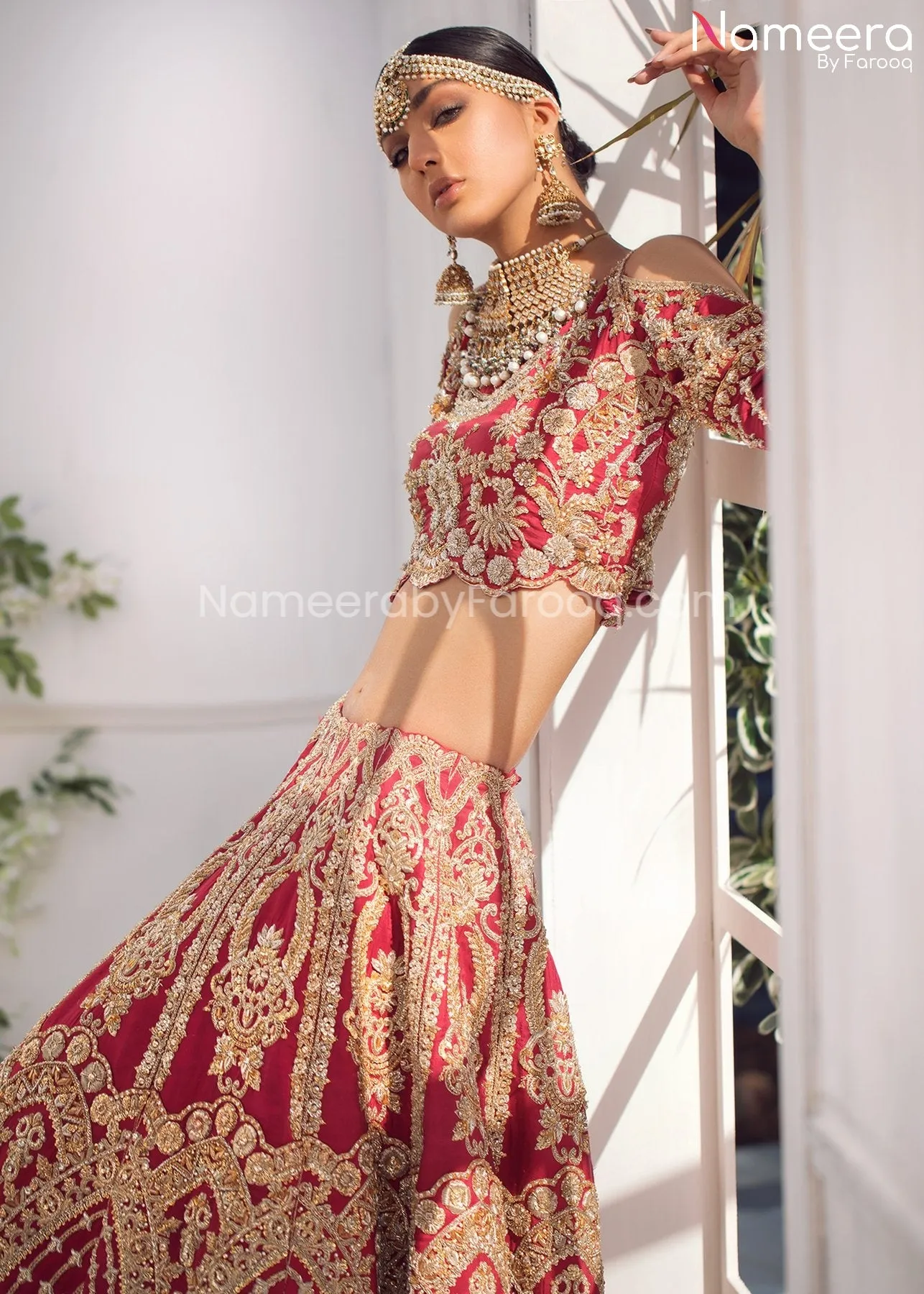 Pakistani Red Lehenga for Marriage with Choli #BR113
