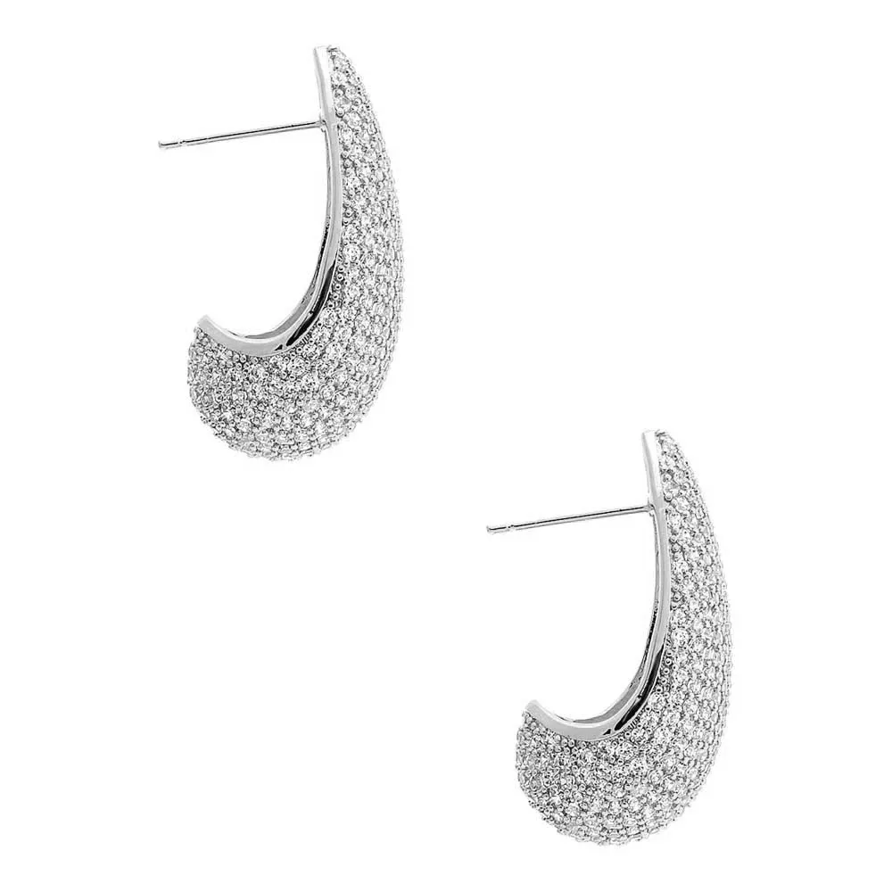 Pave Puffy Oval On The Ear Stud Earirng