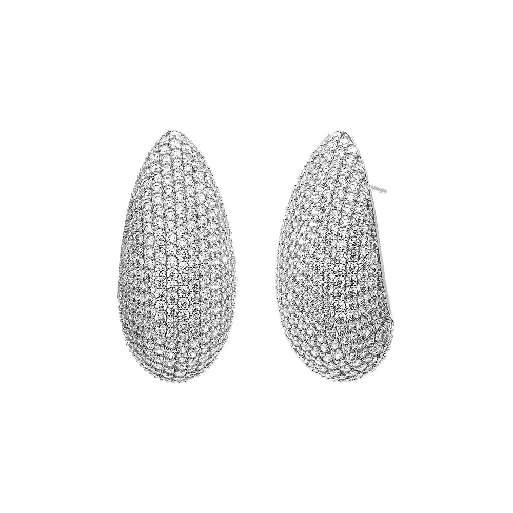 Pave Puffy Oval On The Ear Stud Earirng