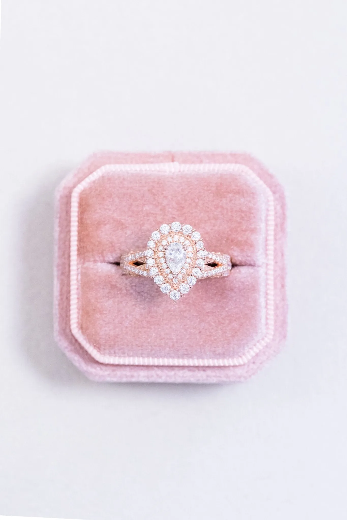 Pear Natural Diamond Double Halo Split Shank Ring