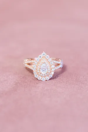 Pear Natural Diamond Double Halo Split Shank Ring