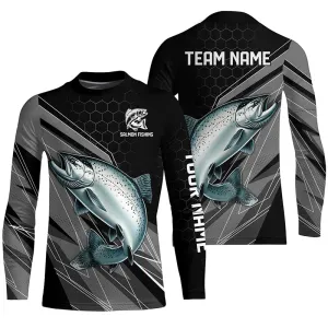 Personalized Black camo Chinook Salmon Fishing Jerseys, Salmon Kid Long Sleeve Fishing Shirts NQS8771