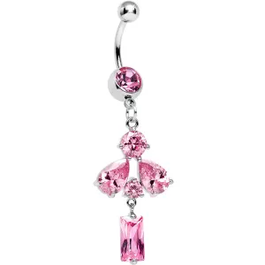 Pink Cubic Zirconia Dazzling Drops of Rain Dangle Belly Ring