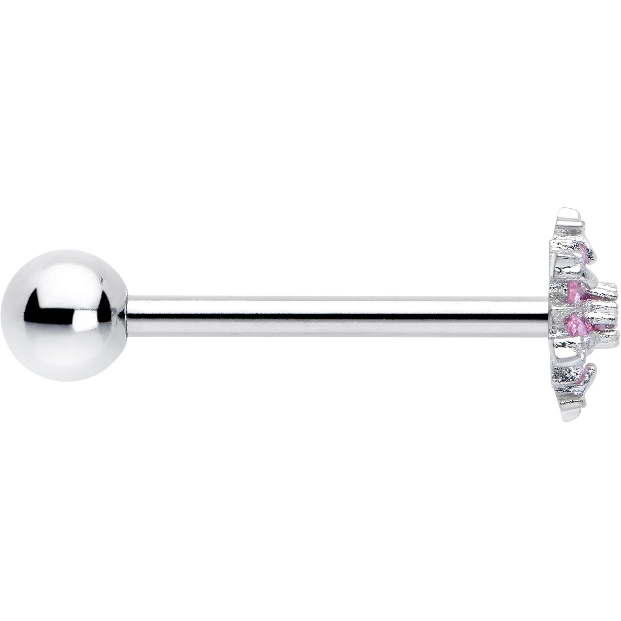 Pink CZ Gem Snowflake Glam Barbell Tongue Ring