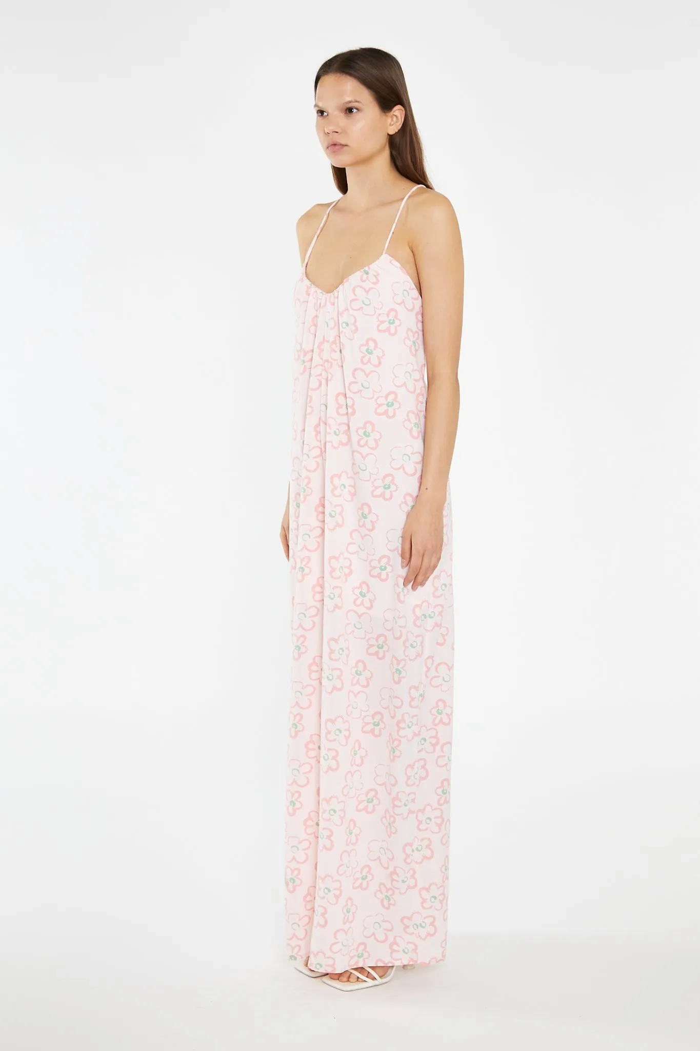 Pink Painted-Daisy Loose-Fit Lace-Up Jumpsuit