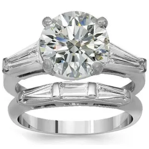 Platinum 950 Diamond Bridal Ring Set 4.56 Ctw
