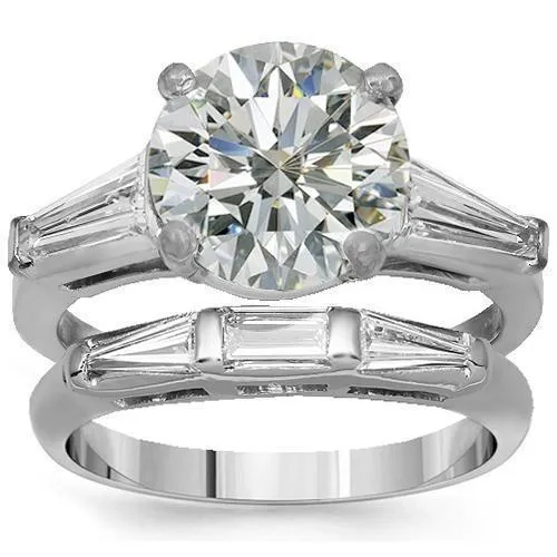 Platinum 950 Diamond Bridal Ring Set 4.56 Ctw