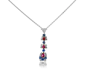 Platinum Red Emerald, Benitoite & Diamond Pendant