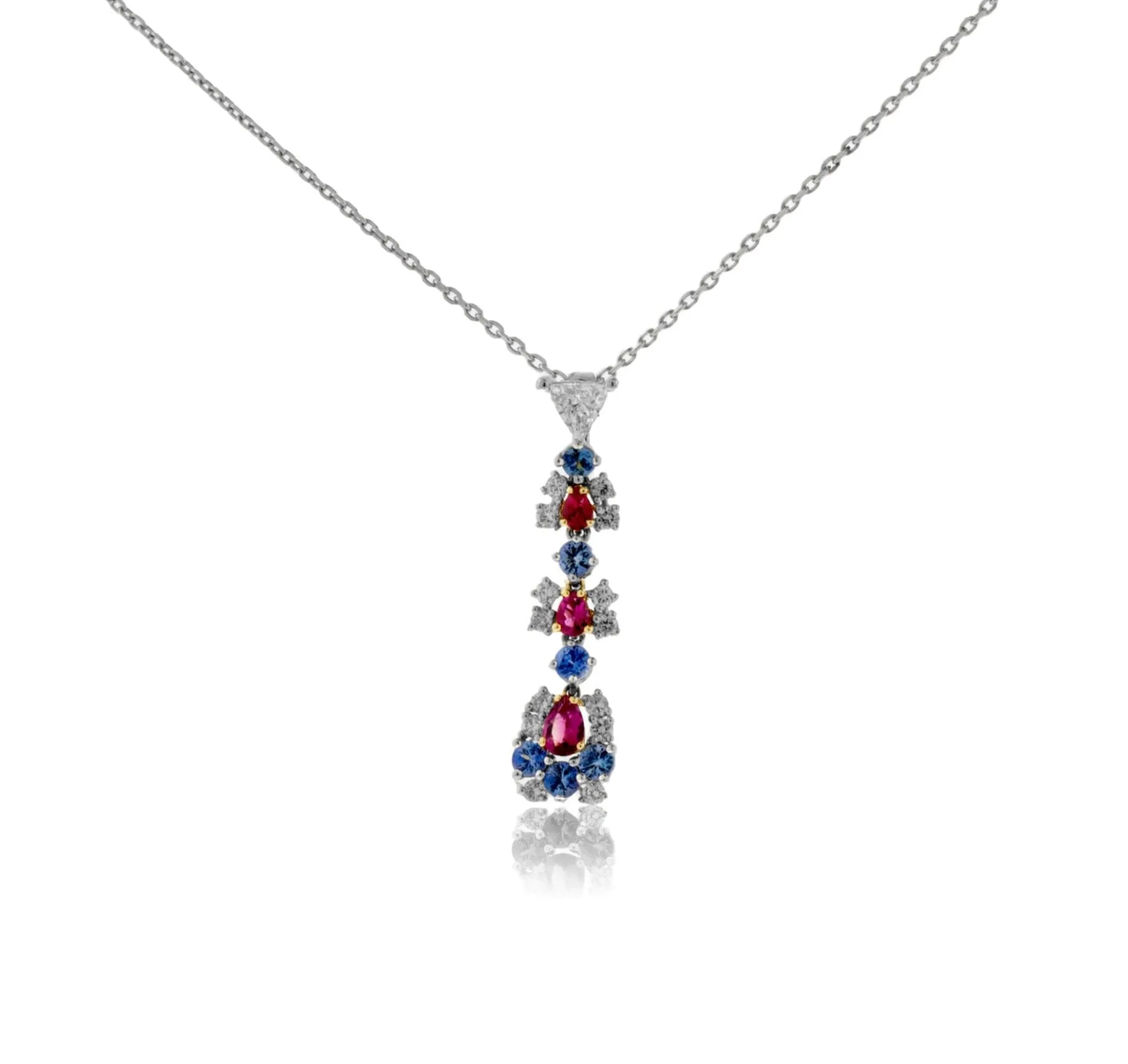 Platinum Red Emerald, Benitoite & Diamond Pendant