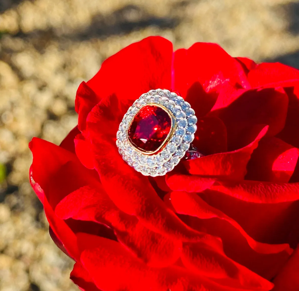 Platinum Red Spinel & Diamond Ring