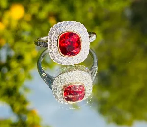 Platinum Red Spinel & Diamond Ring