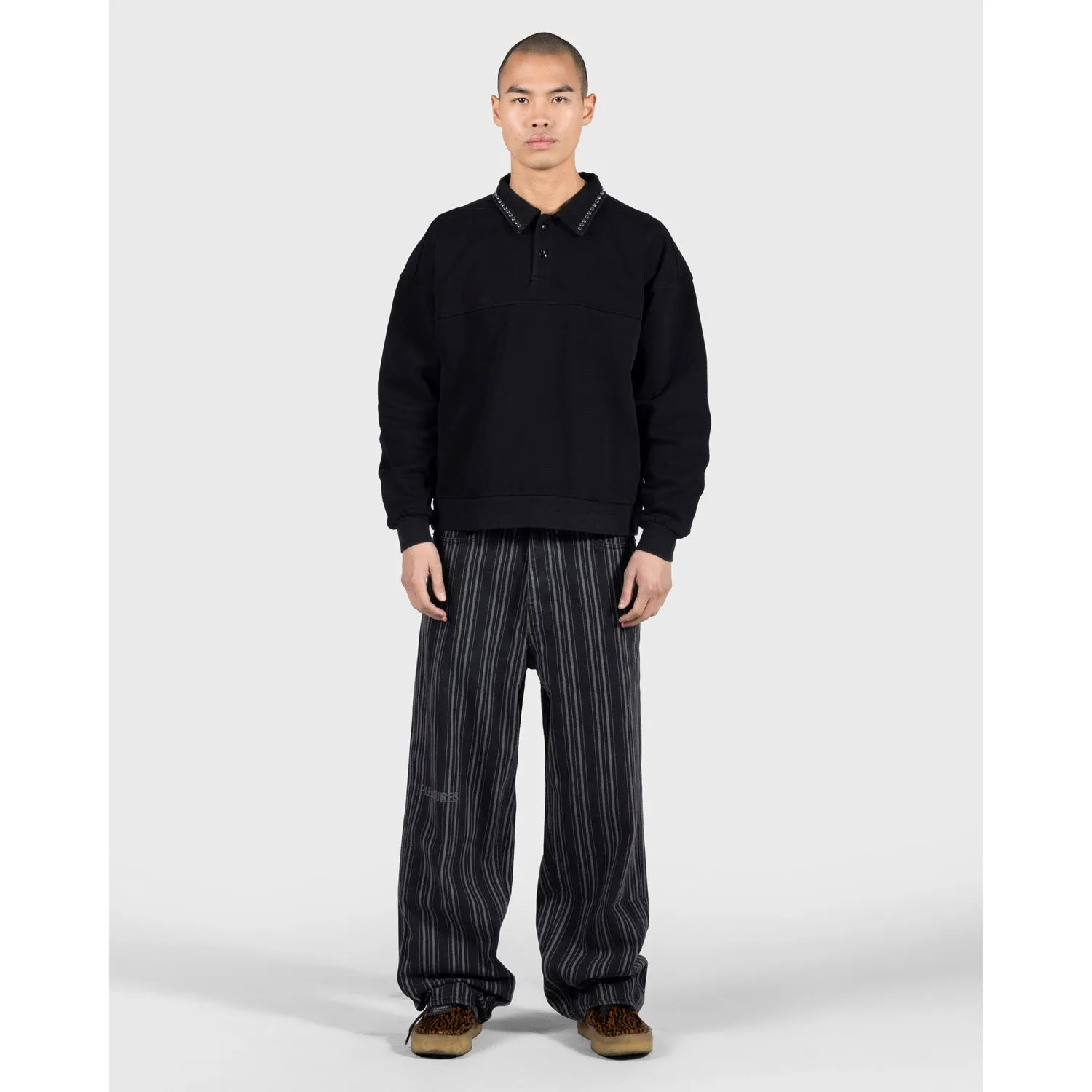 Pleasures Men Tweak Studded Polo Sweatshirt Black
