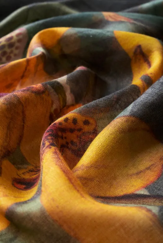 Powder Botany Bliss in Charcoal Wool Wrap Scarf