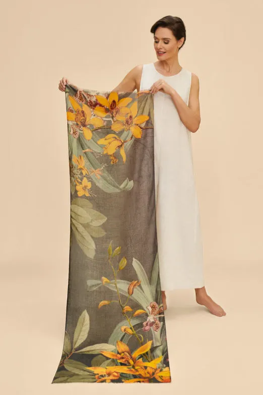 Powder Botany Bliss in Charcoal Wool Wrap Scarf