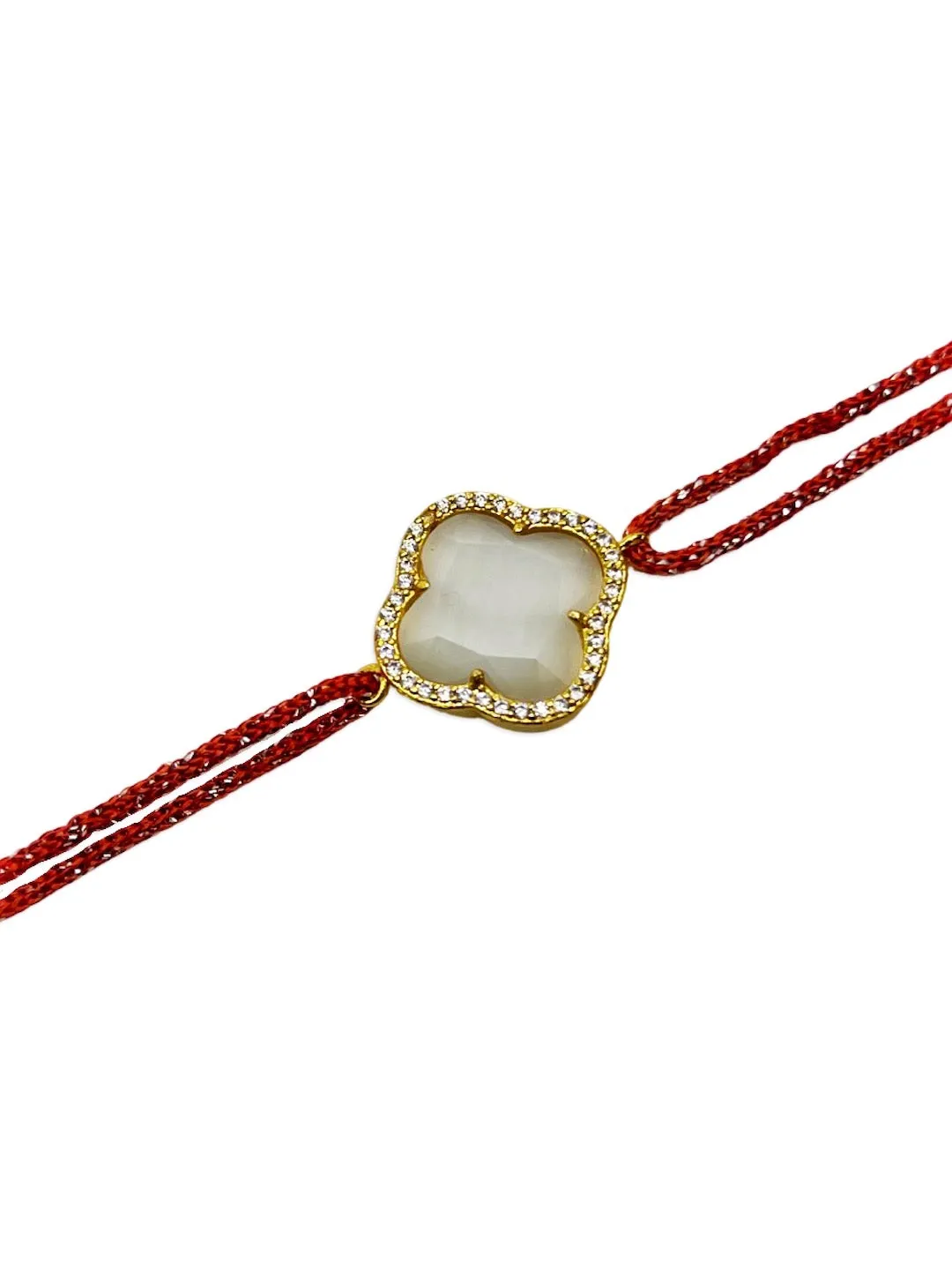 (Rakhi Set of 2) American Diamond Gold Plated Flower Bracelet & Thread Rakhi For Bhabhi-Brother