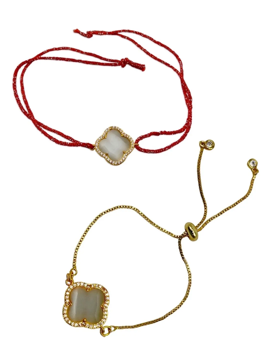 (Rakhi Set of 2) American Diamond Gold Plated Flower Bracelet & Thread Rakhi For Bhabhi-Brother