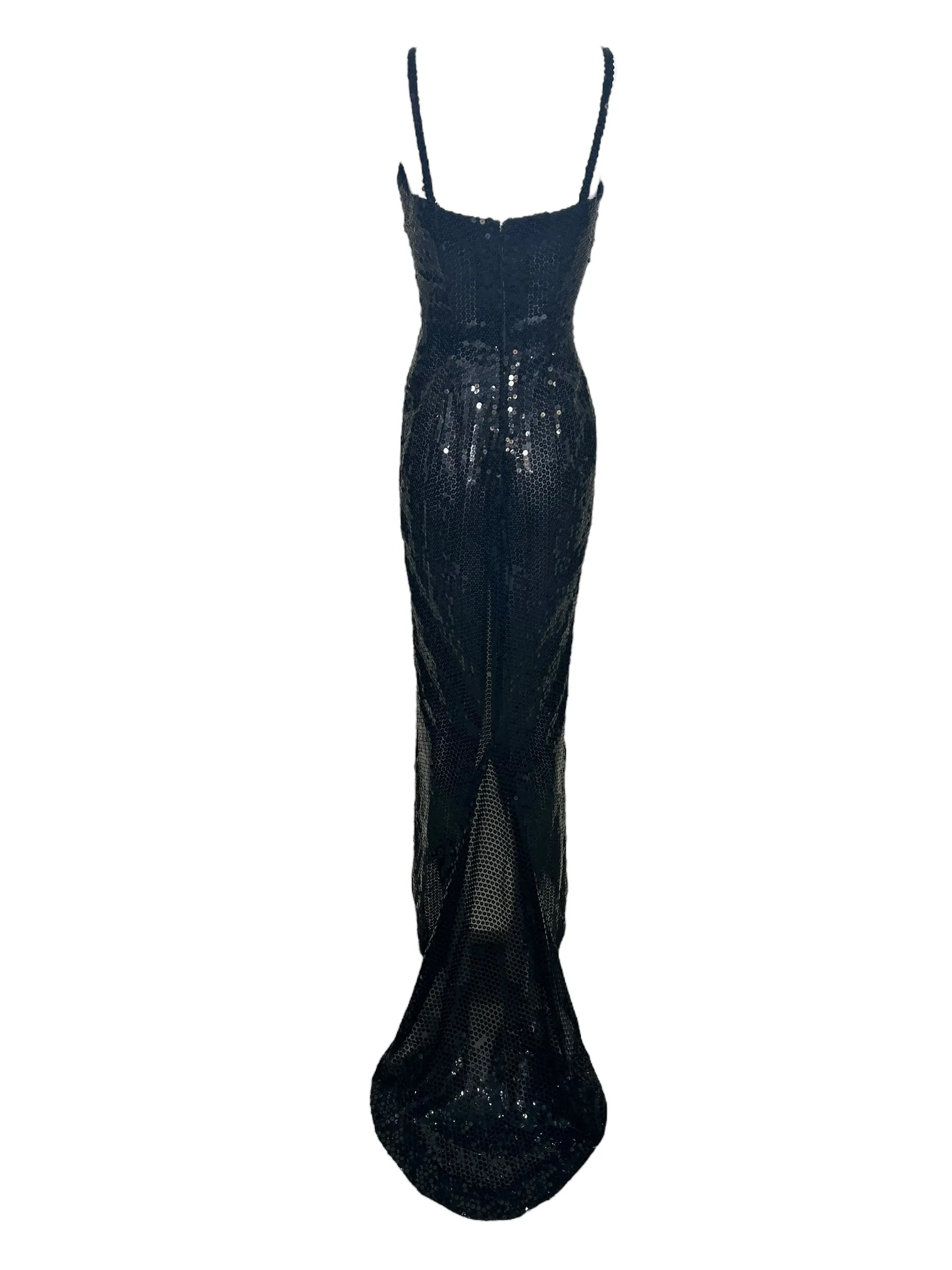 Raniero Gattinoni 1990s Black Sequin Mermaid Gown with Train