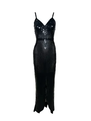 Raniero Gattinoni 1990s Black Sequin Mermaid Gown with Train