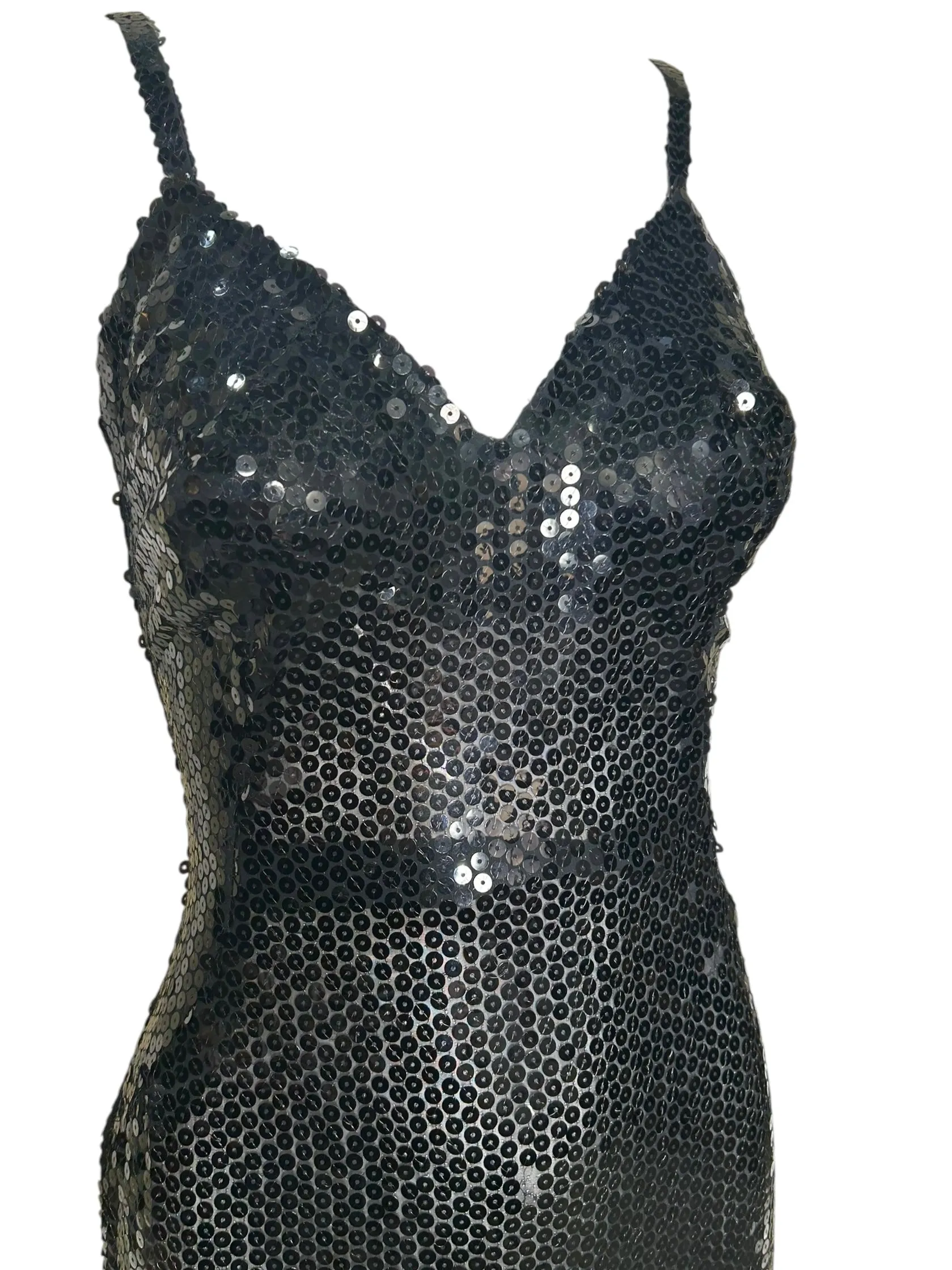 Raniero Gattinoni 1990s Black Sequin Mermaid Gown with Train