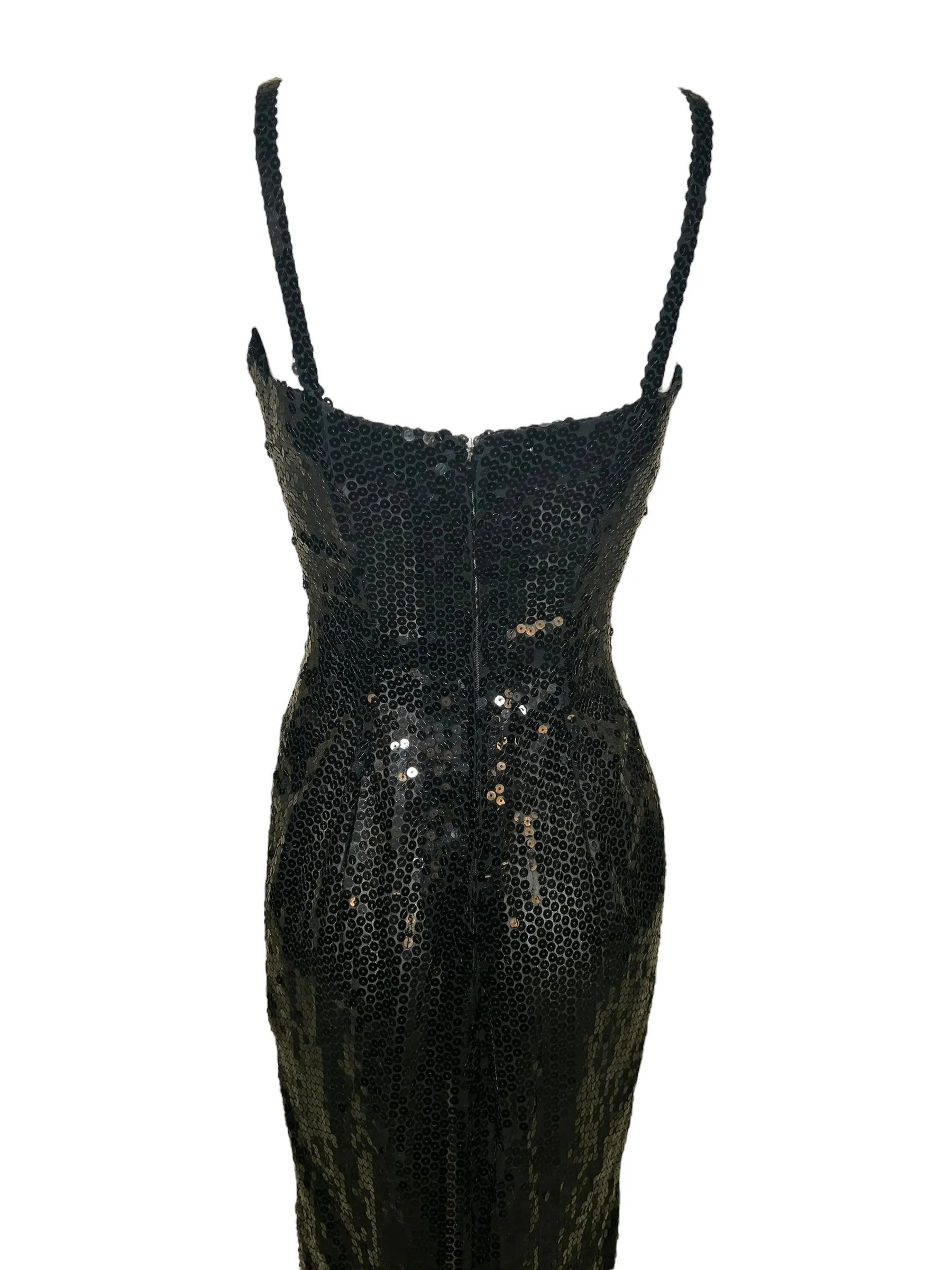 Raniero Gattinoni 1990s Black Sequin Mermaid Gown with Train