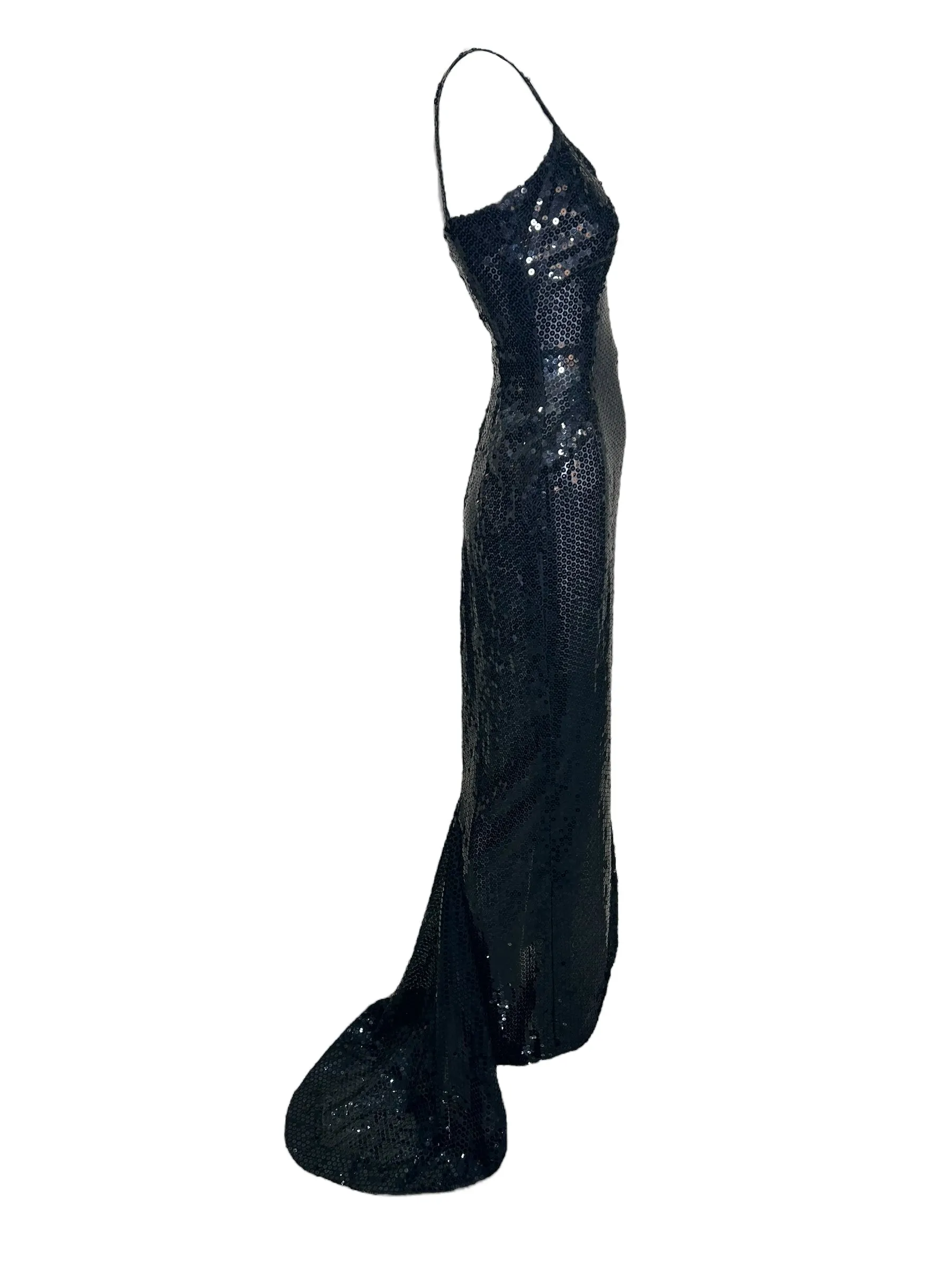 Raniero Gattinoni 1990s Black Sequin Mermaid Gown with Train