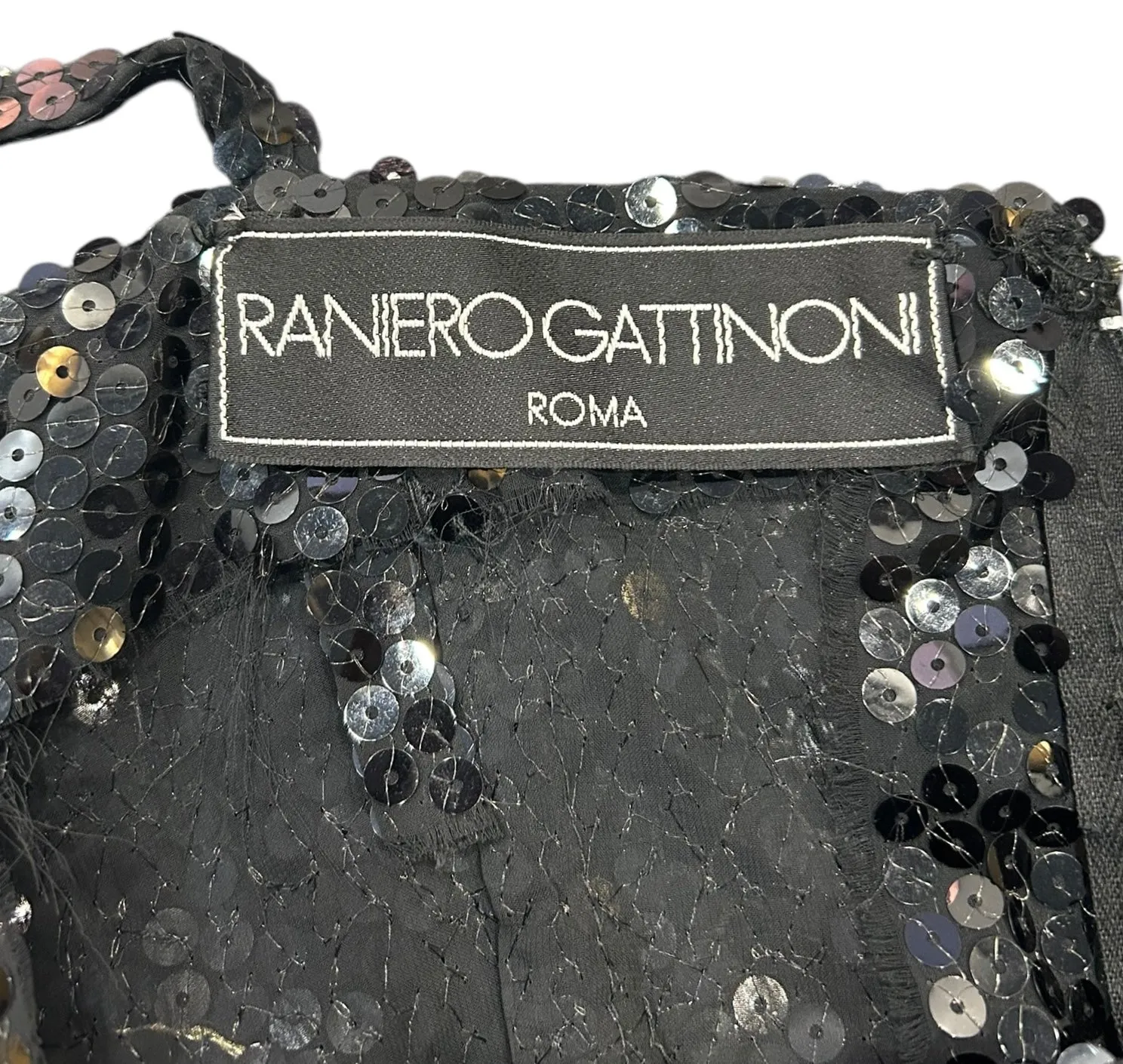 Raniero Gattinoni 1990s Black Sequin Mermaid Gown with Train