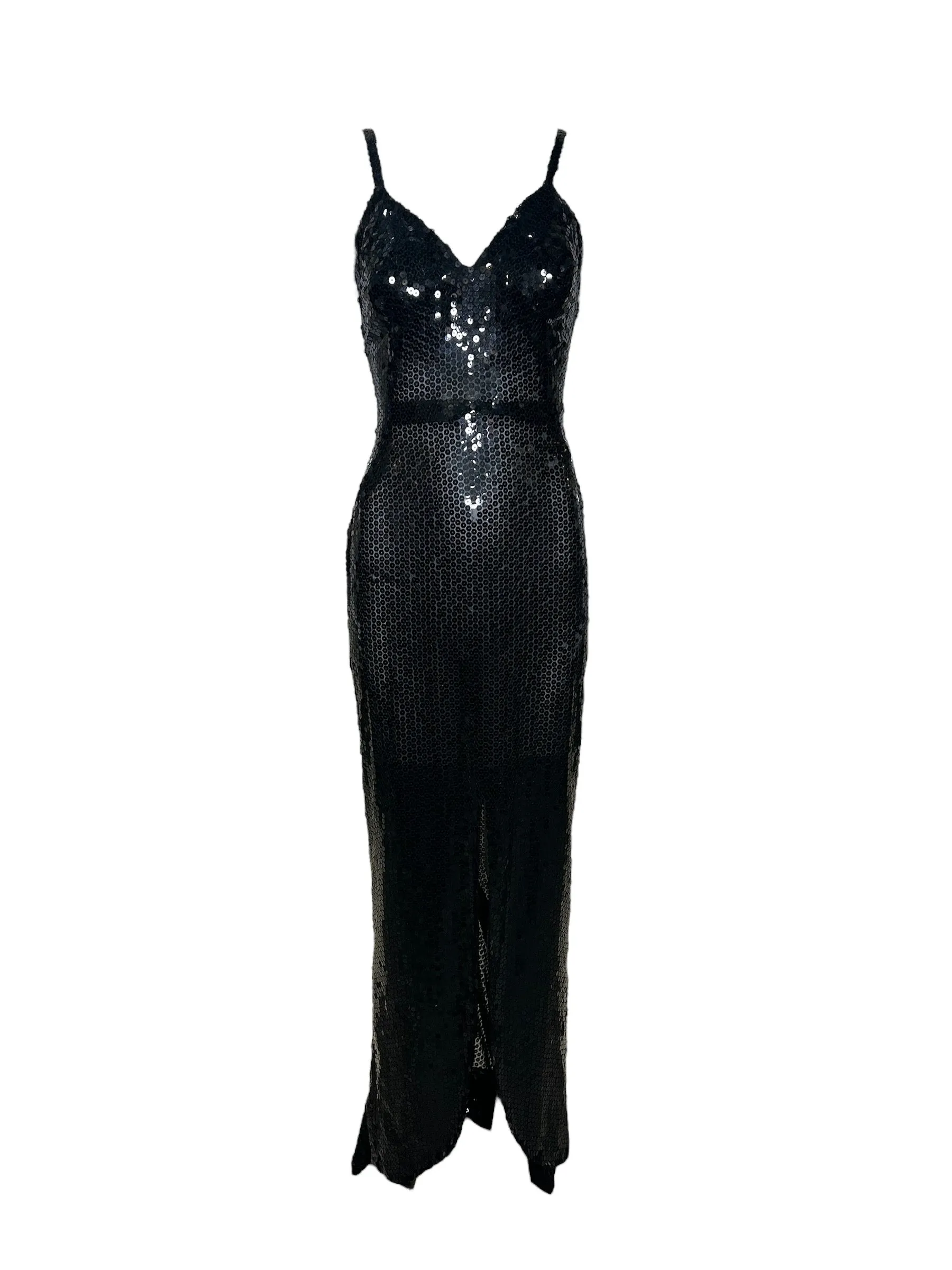 Raniero Gattinoni 1990s Black Sequin Mermaid Gown with Train