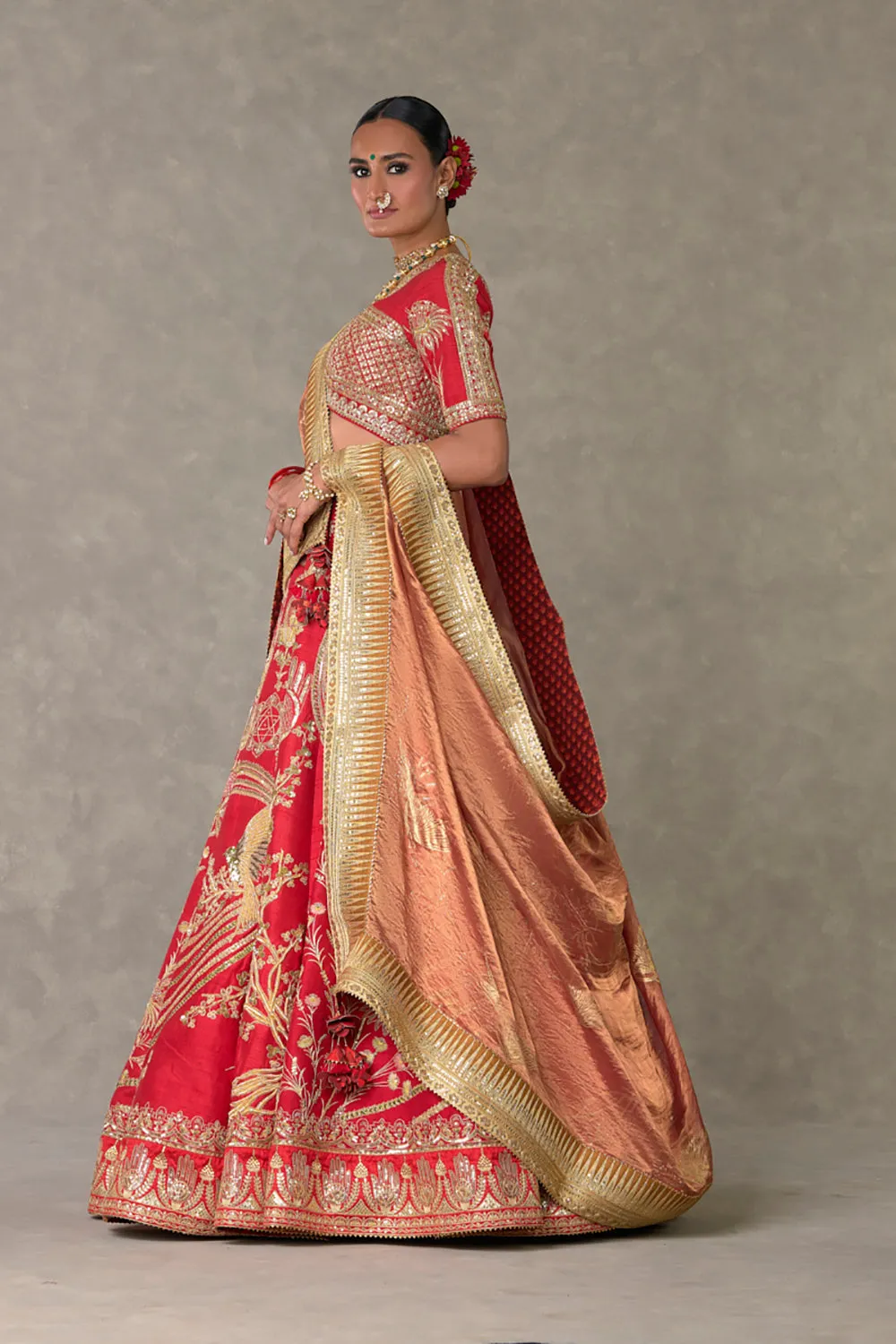 Red 'Bagh-E-Bahar' Lehenga Set