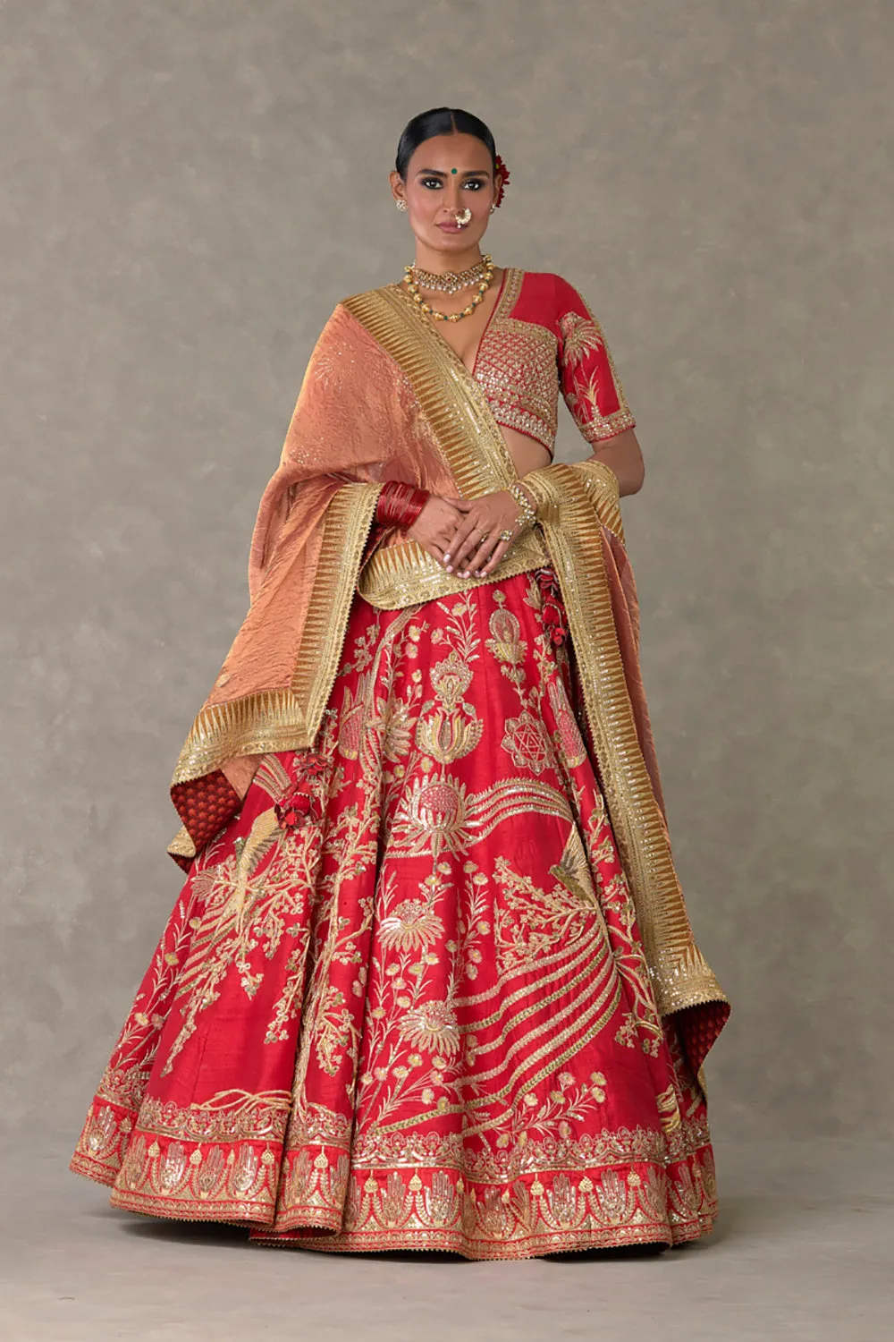 Red 'Bagh-E-Bahar' Lehenga Set