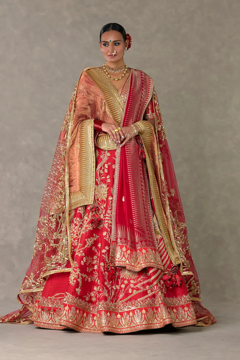 Red 'Bagh-E-Bahar' Lehenga Set