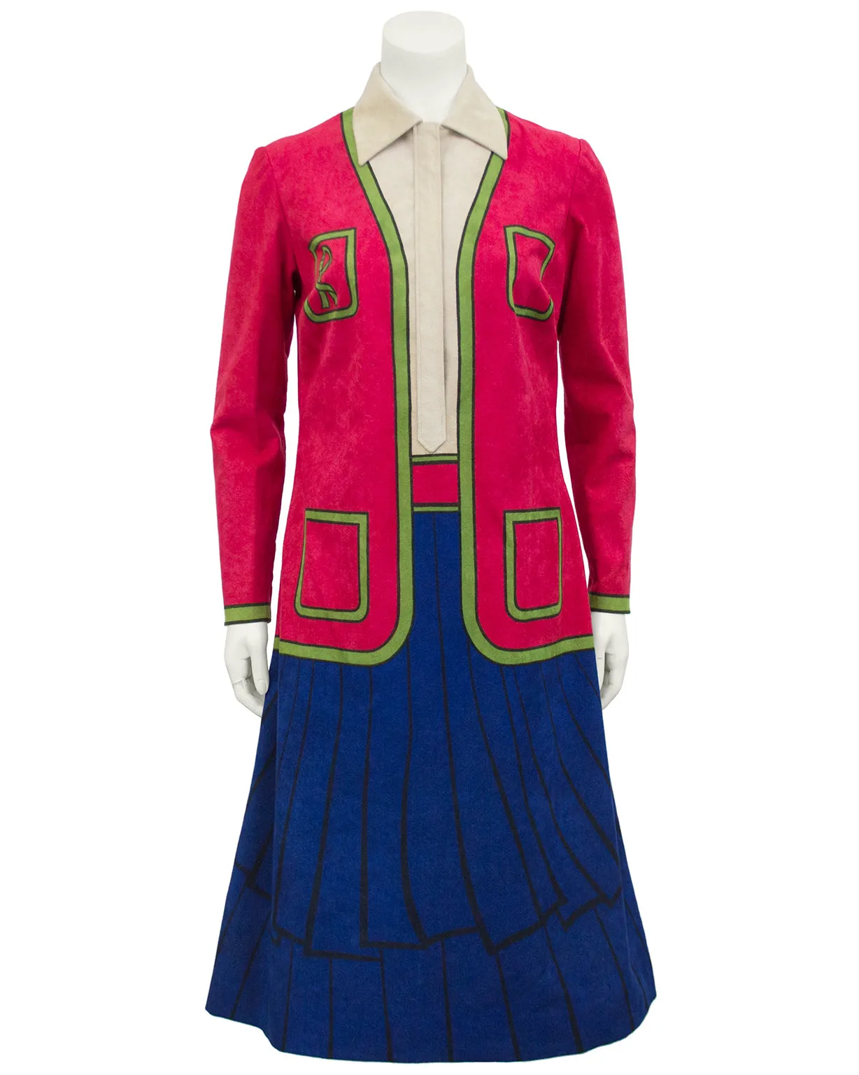 Red, Beige and Blue Trompe L'oeil Ultrasuede Dress