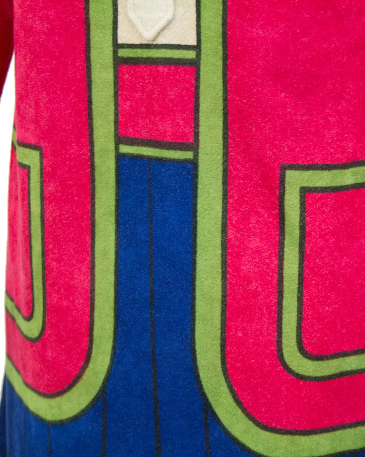 Red, Beige and Blue Trompe L'oeil Ultrasuede Dress
