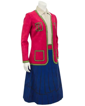 Red, Beige and Blue Trompe L'oeil Ultrasuede Dress