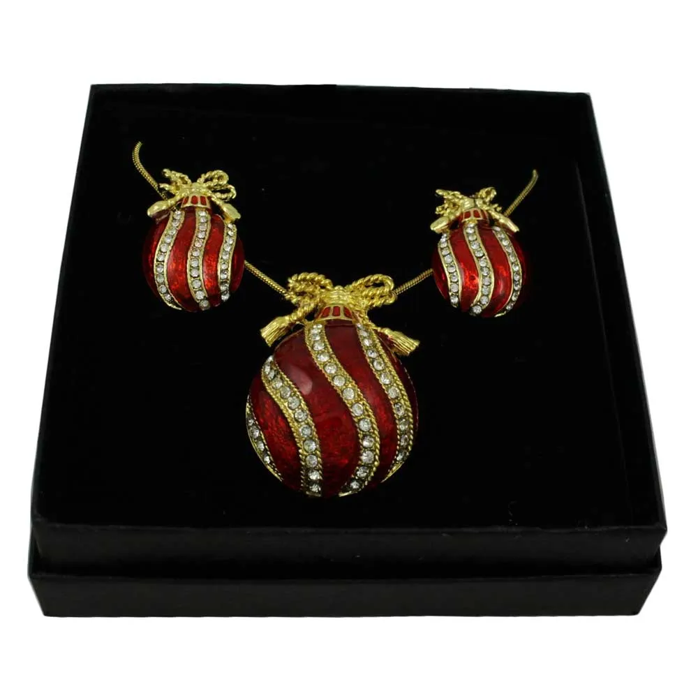 Red Christmas Ornament Necklace and Earring Gift Set - XP348NBP
