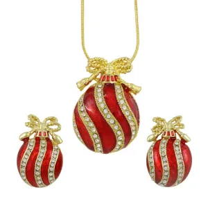 Red Christmas Ornament Necklace and Earring Gift Set - XP348NBP