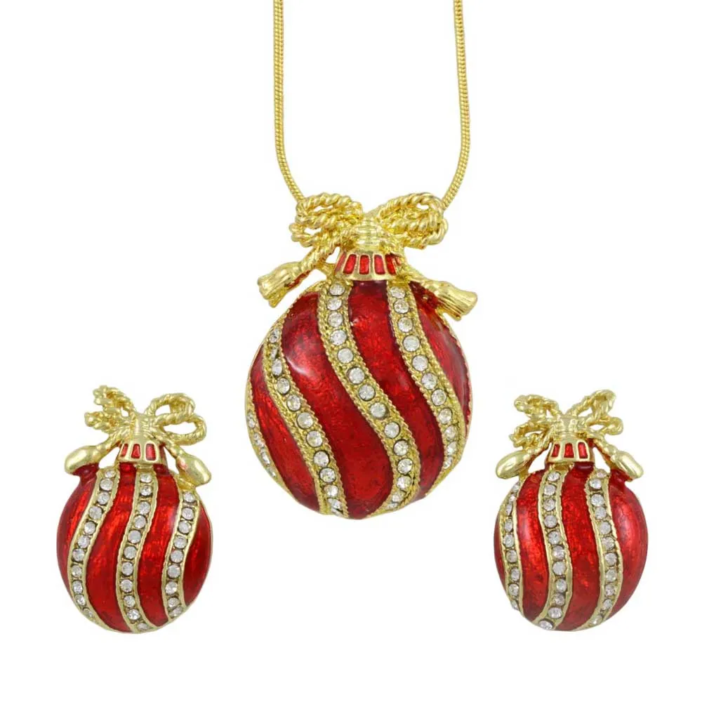 Red Christmas Ornament Necklace and Earring Gift Set - XP348NBP