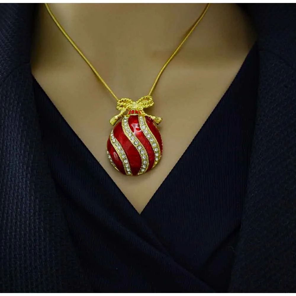 Red Christmas Ornament Necklace and Earring Gift Set - XP348NBP