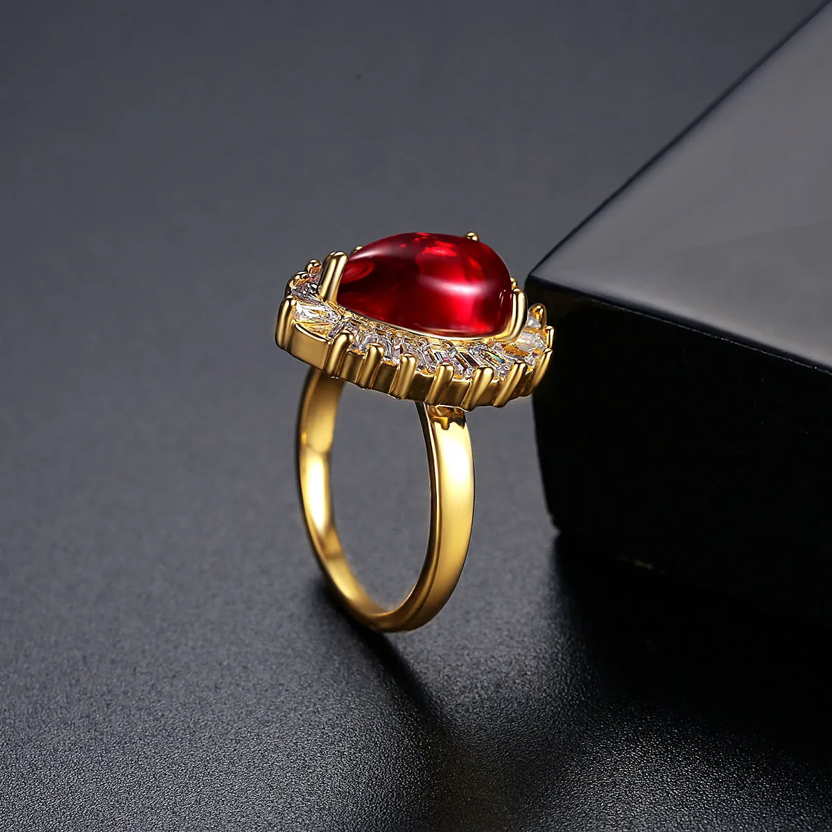 Red Crystal & 18K Gold-Plated Pear-Cut Ring