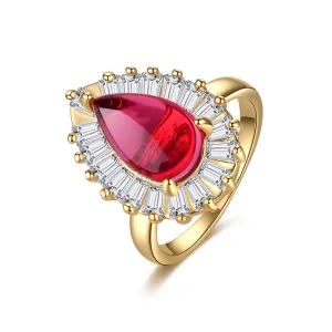 Red Crystal & 18K Gold-Plated Pear-Cut Ring