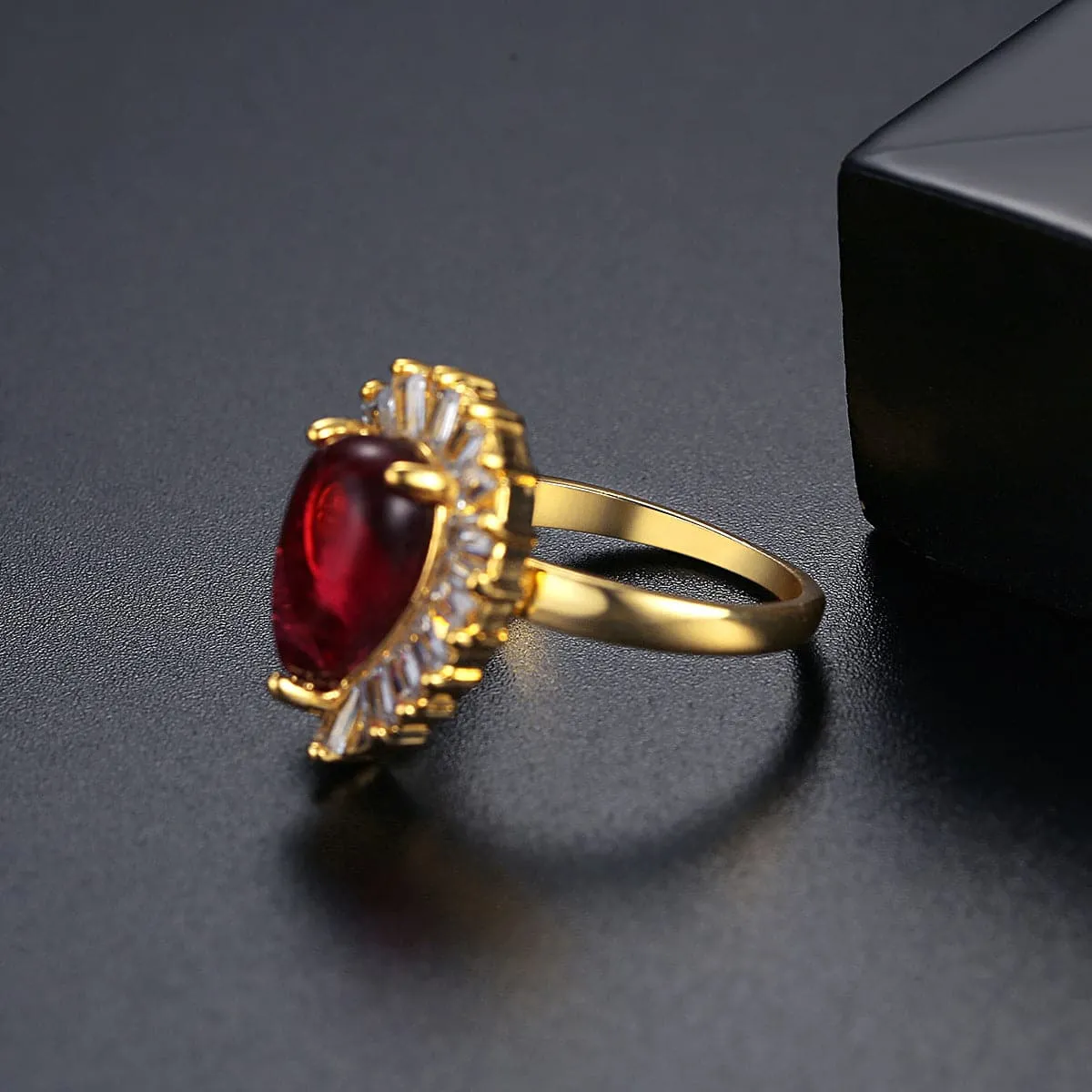 Red Crystal & 18K Gold-Plated Pear-Cut Ring