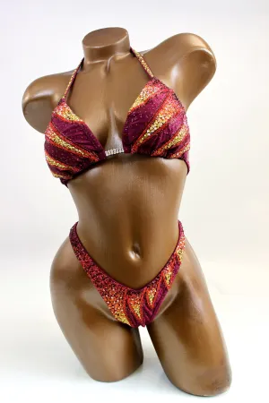 Red Crystal Lines Figure Competition Suit