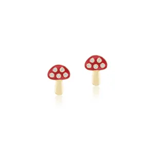 Red Enamel & Diamond Mushroom Studs