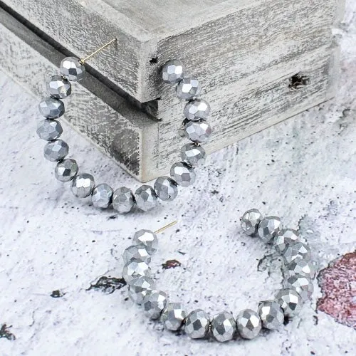 {RED OR SILVER} CRYSTAL BEADED HOOP EARRINGS