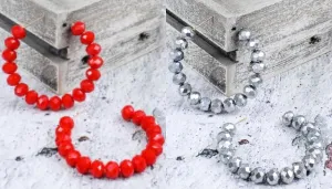 {RED OR SILVER} CRYSTAL BEADED HOOP EARRINGS
