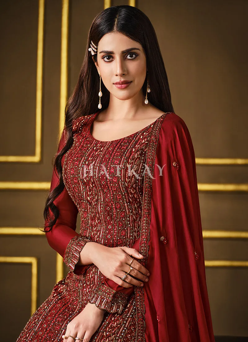 Red Sequence Embroidered Pakistani Style Salwar Suit