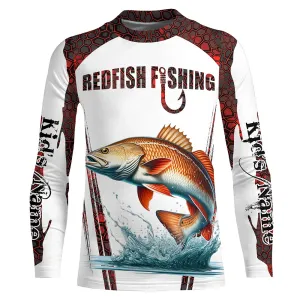 Redfish fishing red camo Custom Name UV Protection long sleeve Fishing Shirts for Kid NQS5168