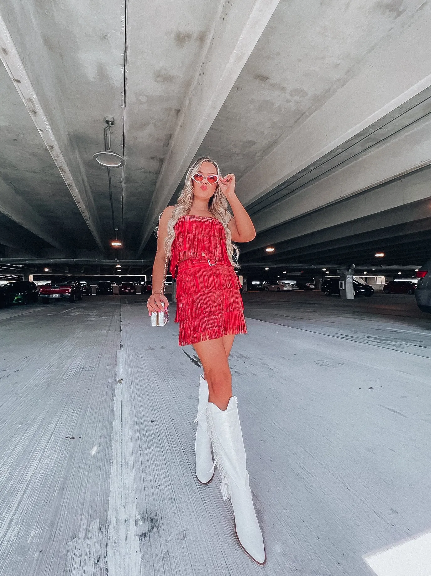 Rhinestone Diva Fringe Mini Skirt - Red