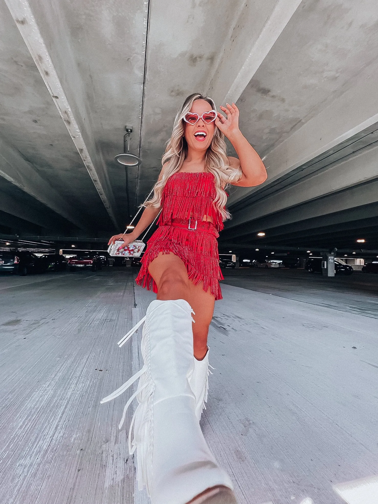 Rhinestone Diva Fringe Mini Skirt - Red