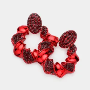 Rhinestone Embellished Red Spiral Open Circle Pageant Earrings | Pageant Jewelry |  609175
