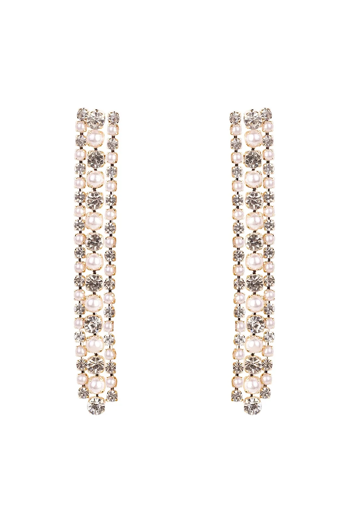 RHINESTONE PEARL LINE DROP EARRINGS
